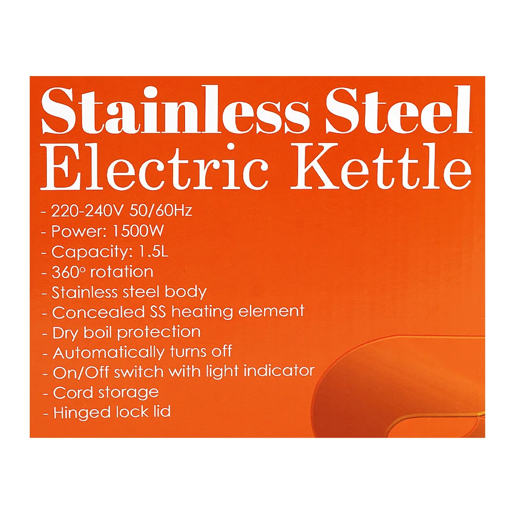 Close-up design of sayona borosilicate glass electric kettle, 1500w, 1.5 liter, sk-2438