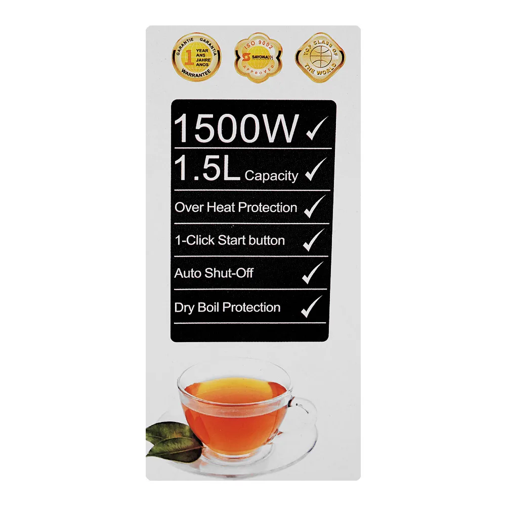 Comfortable casual sayona stainless steel electric kettle, 1500w, 1.5 liter, sk-2436
