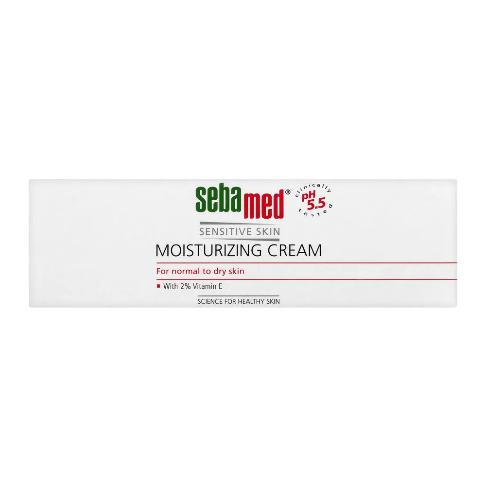 Side view of seba med sensitive skin moisturizing cream, for normal to dry skin, 50ml