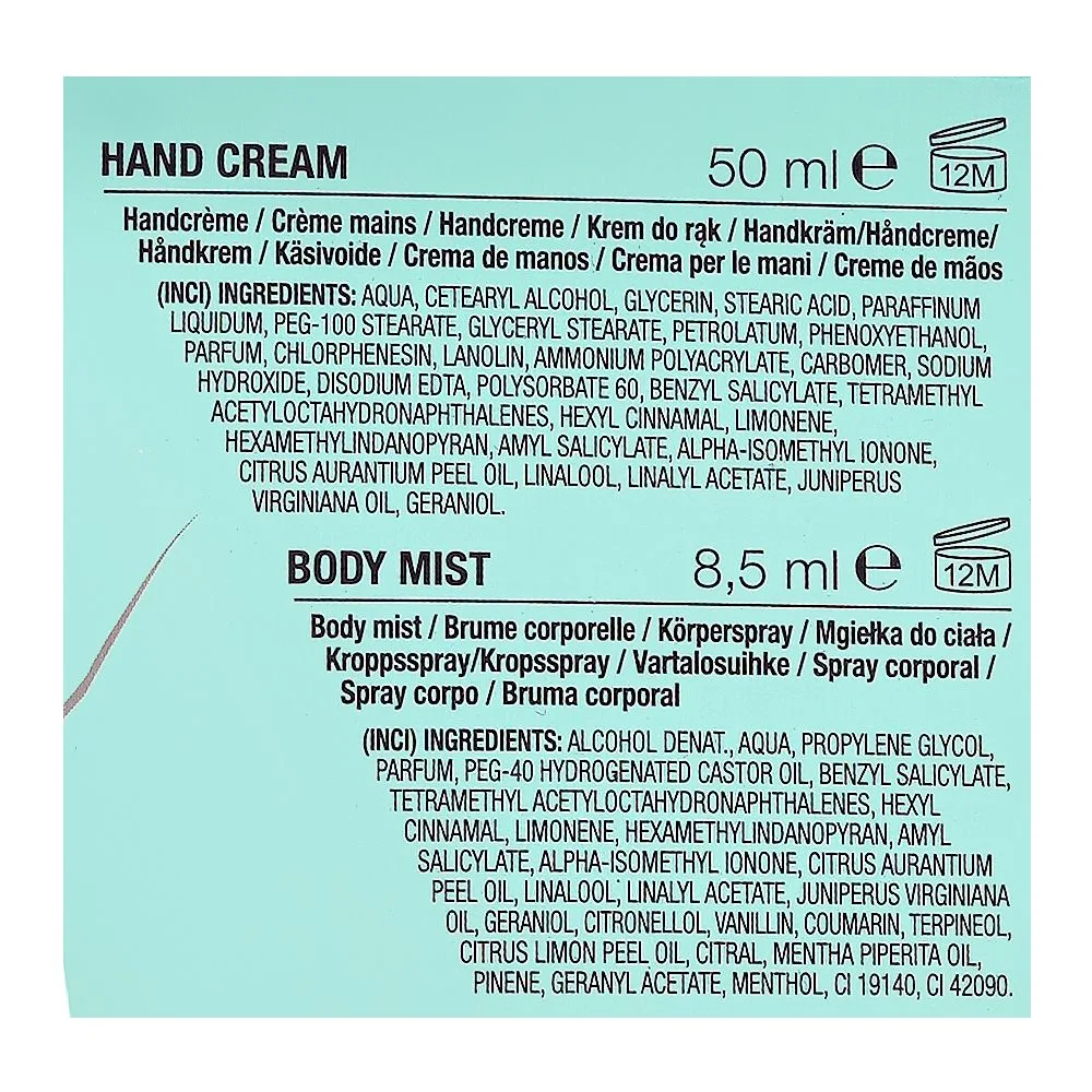 Comfortable casual sence magic mint self care kit, body mist 8.5ml + lip balm 10ml + bath fizzer 60g + hand cream 50ml