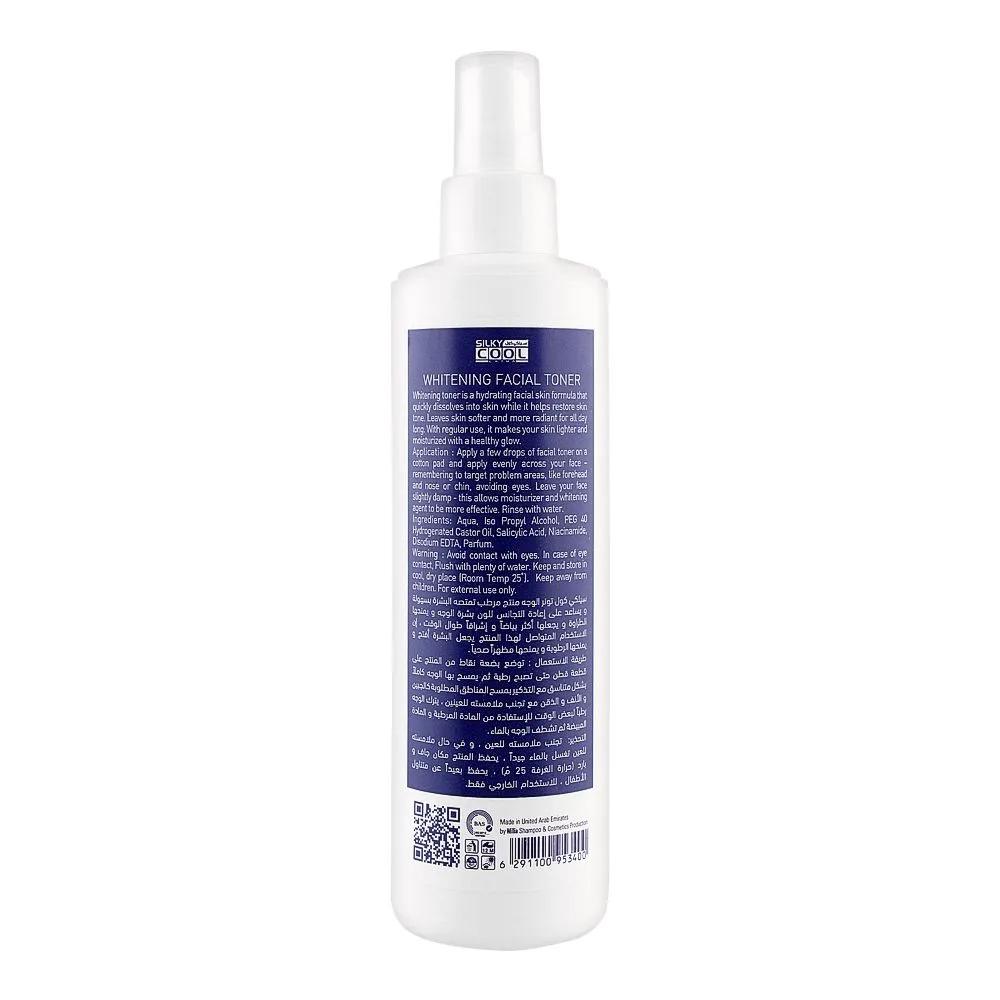Side view of silky cool extra whitening facial toner, 250ml