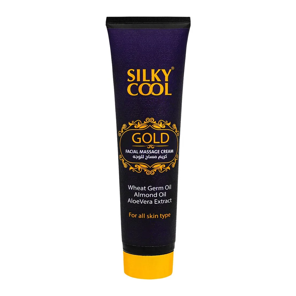 Side view of silky cool gold facial massage cream, for all skin types, 140ml