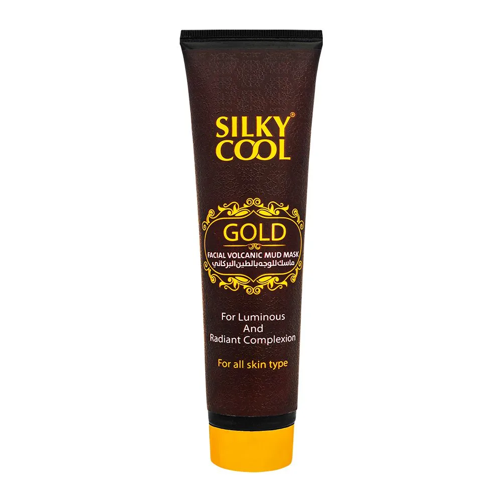 Side view of silky cool gold facial volcanic mud mask, for all skin types, 140ml