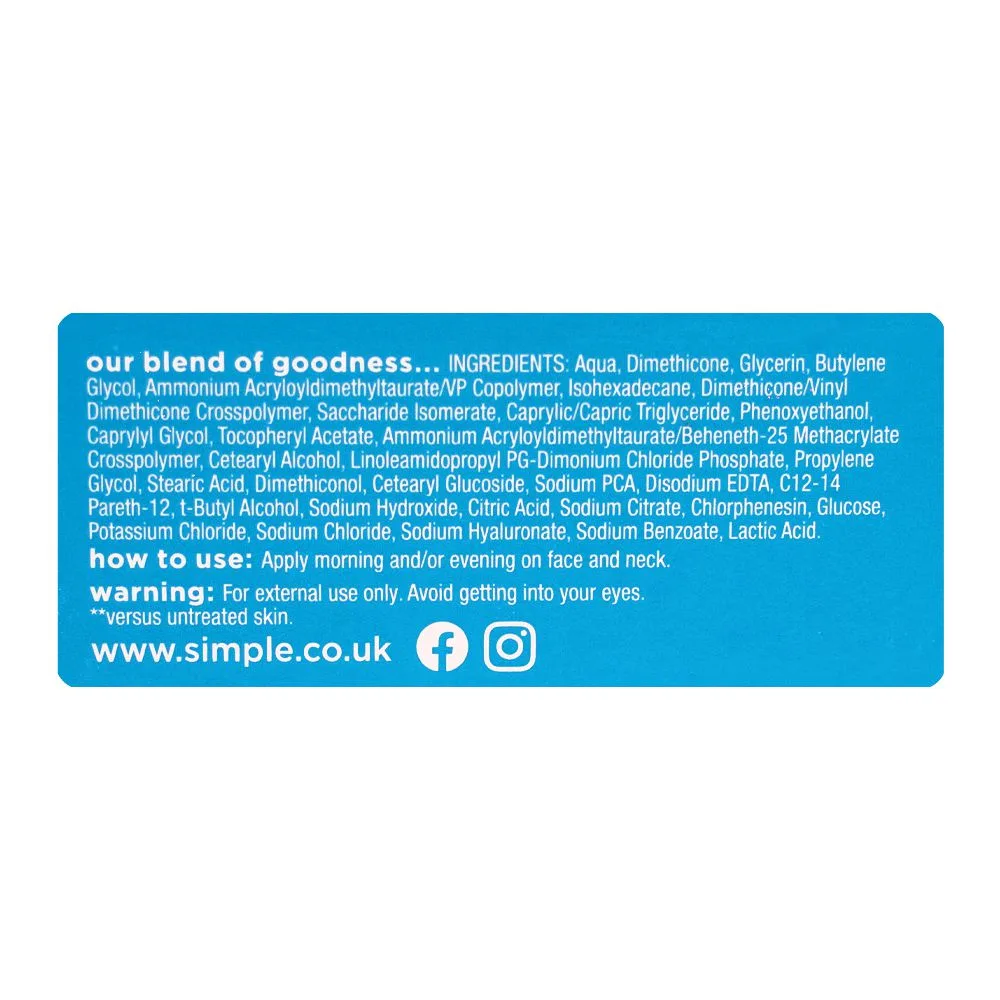 Close-up design of simple water boost 19% hydrating actives+hyaluronic acid skin quench gel cream, 50ml