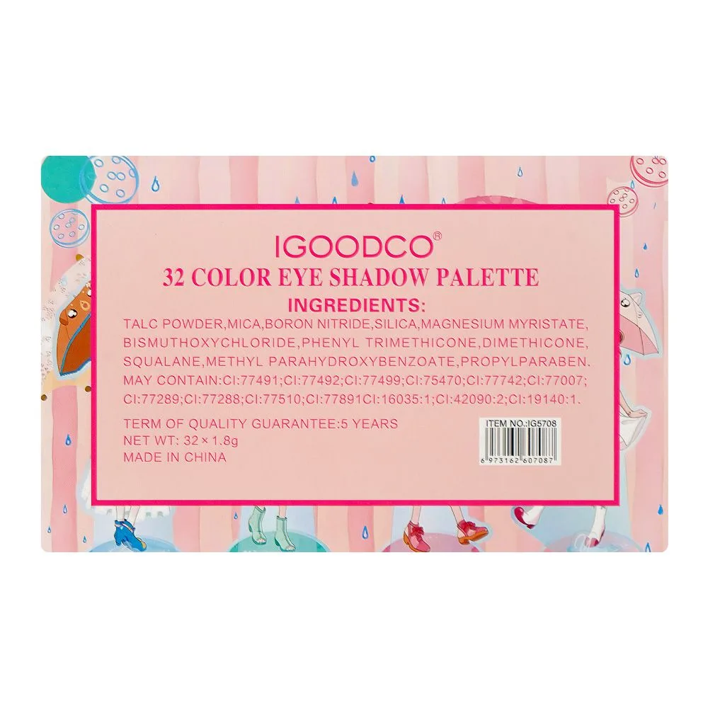 SJ IGOODCO Color Eye Shadow Palette, IG-5708 32-Pack shades and color detail