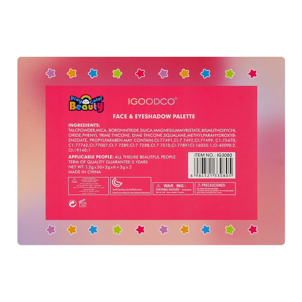 SJ IGOODCO Play Color Beauty Face & Eyeshadow Palette, IG-3080 48-Pack shades and color detail