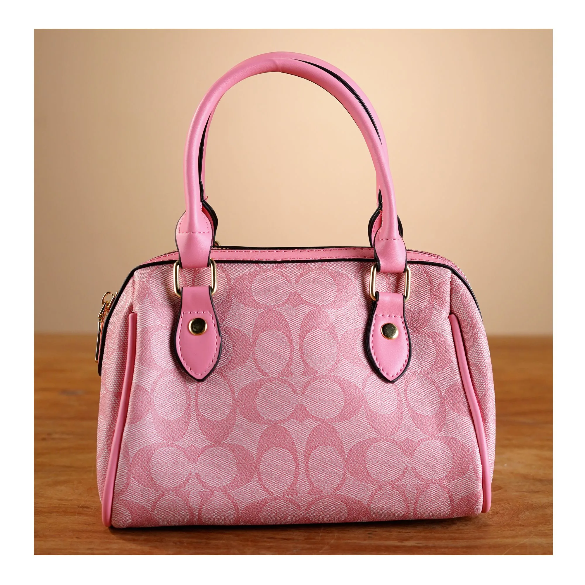 Side view of sj women's hand bag, pink, 1026b