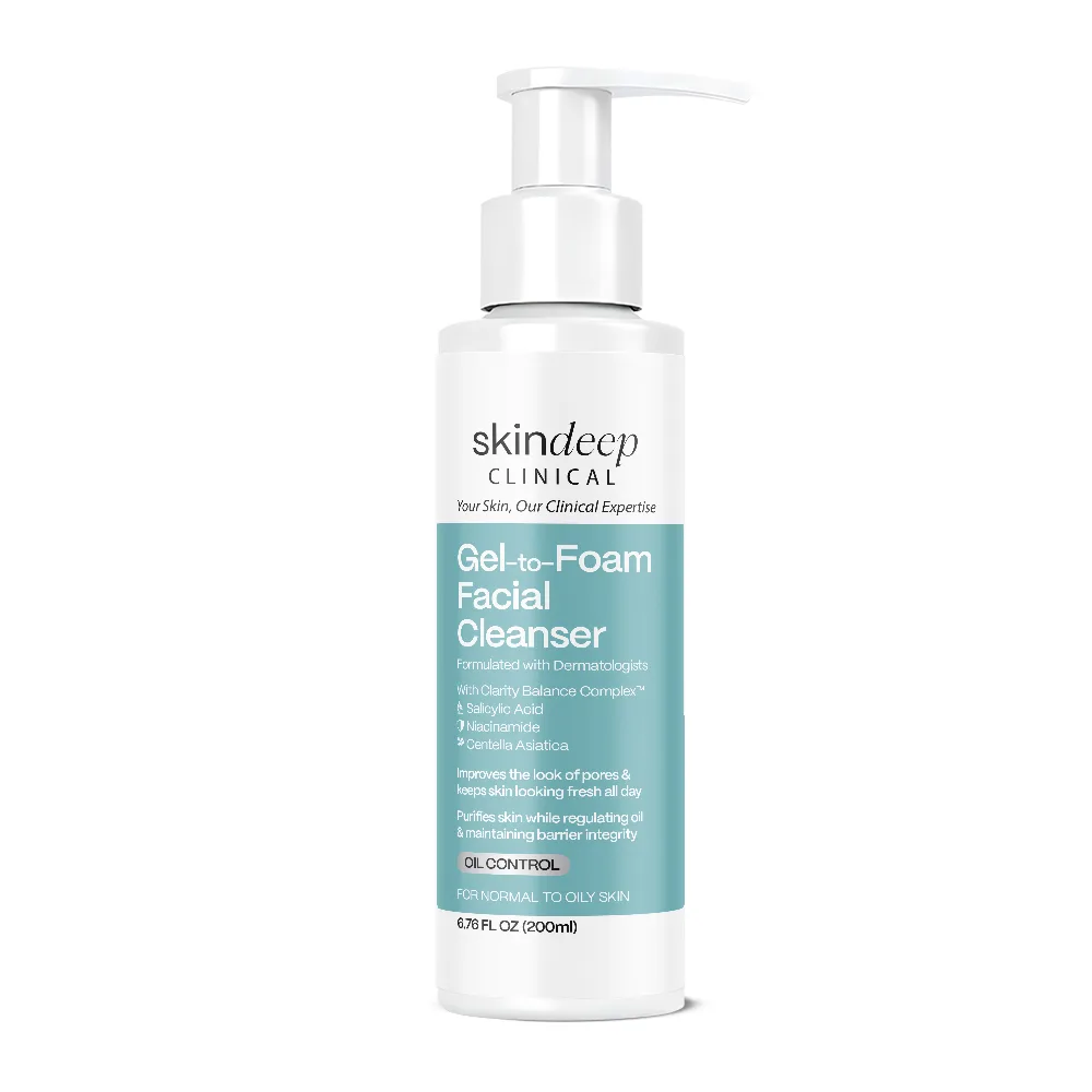 Skin Deep Clinical Oil Control Gel-To-Foam Facial Cleanser, Niacinamide, Salicylic Acid, Normal To Oily Skin, 200ml