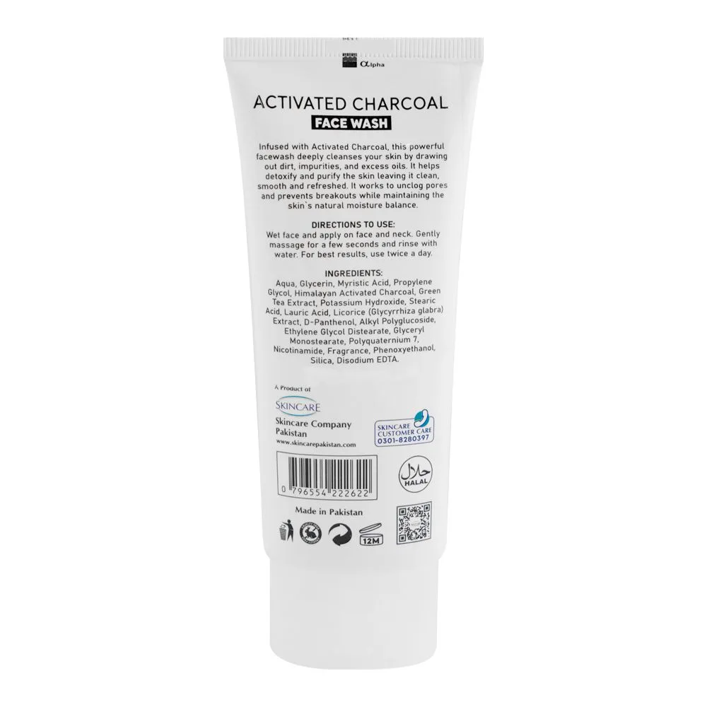 Side view of skin white activated charcoal face wash, 100g