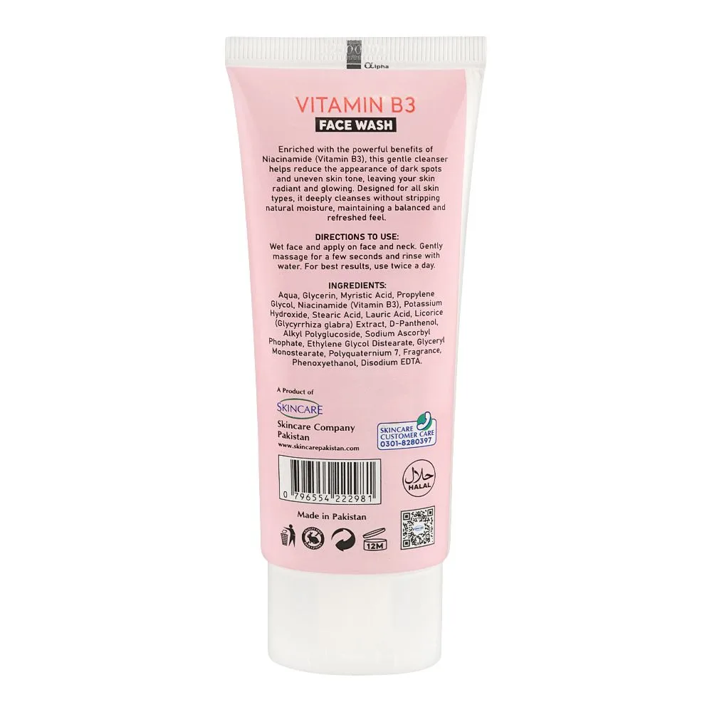 Side view of skin white vitamin b3 face wash, sulphate & paraben free, for all skin types, 100g
