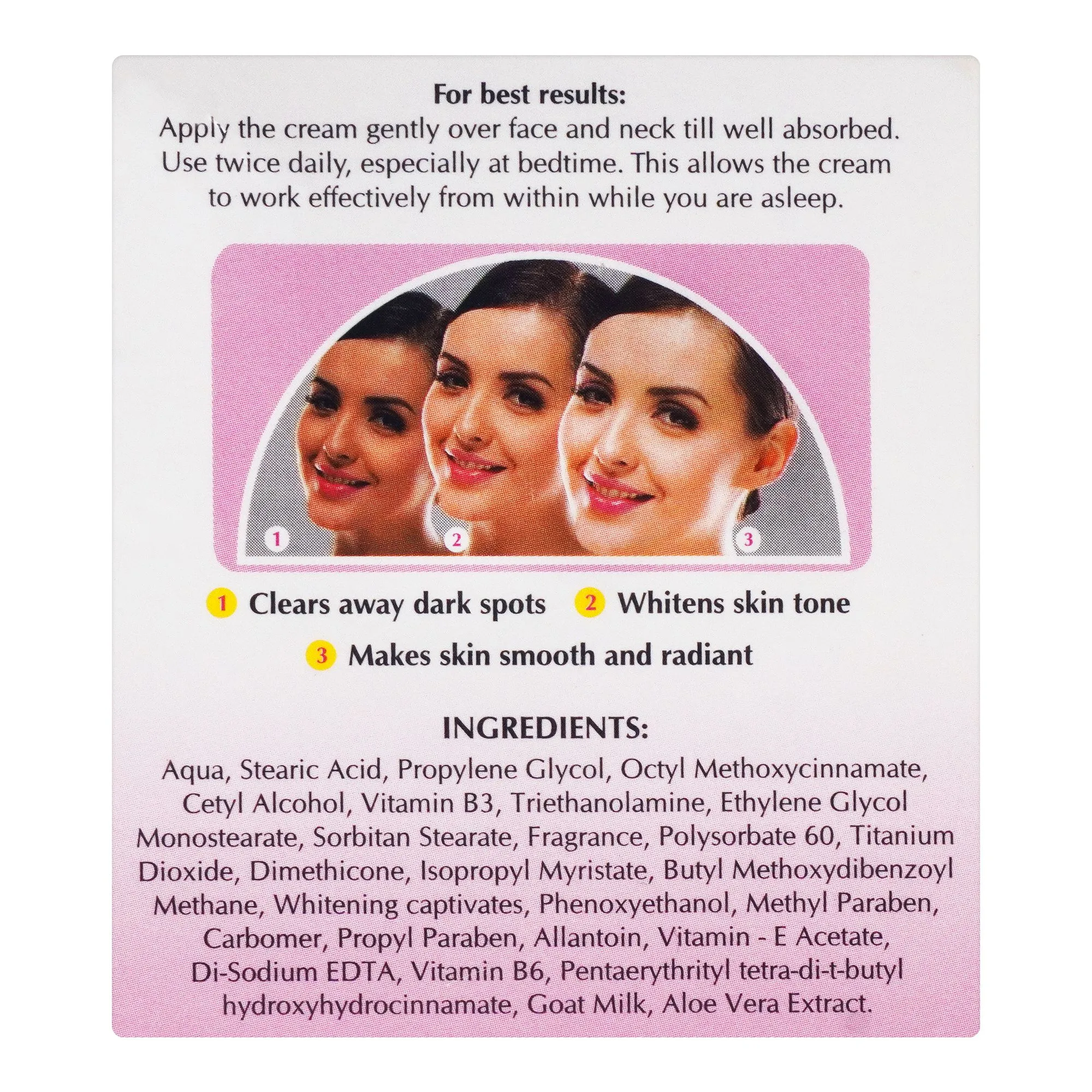 Side view of skin white whitening cream, fairer you in 2 weeks, with goat milk + whitening beads, 91ml