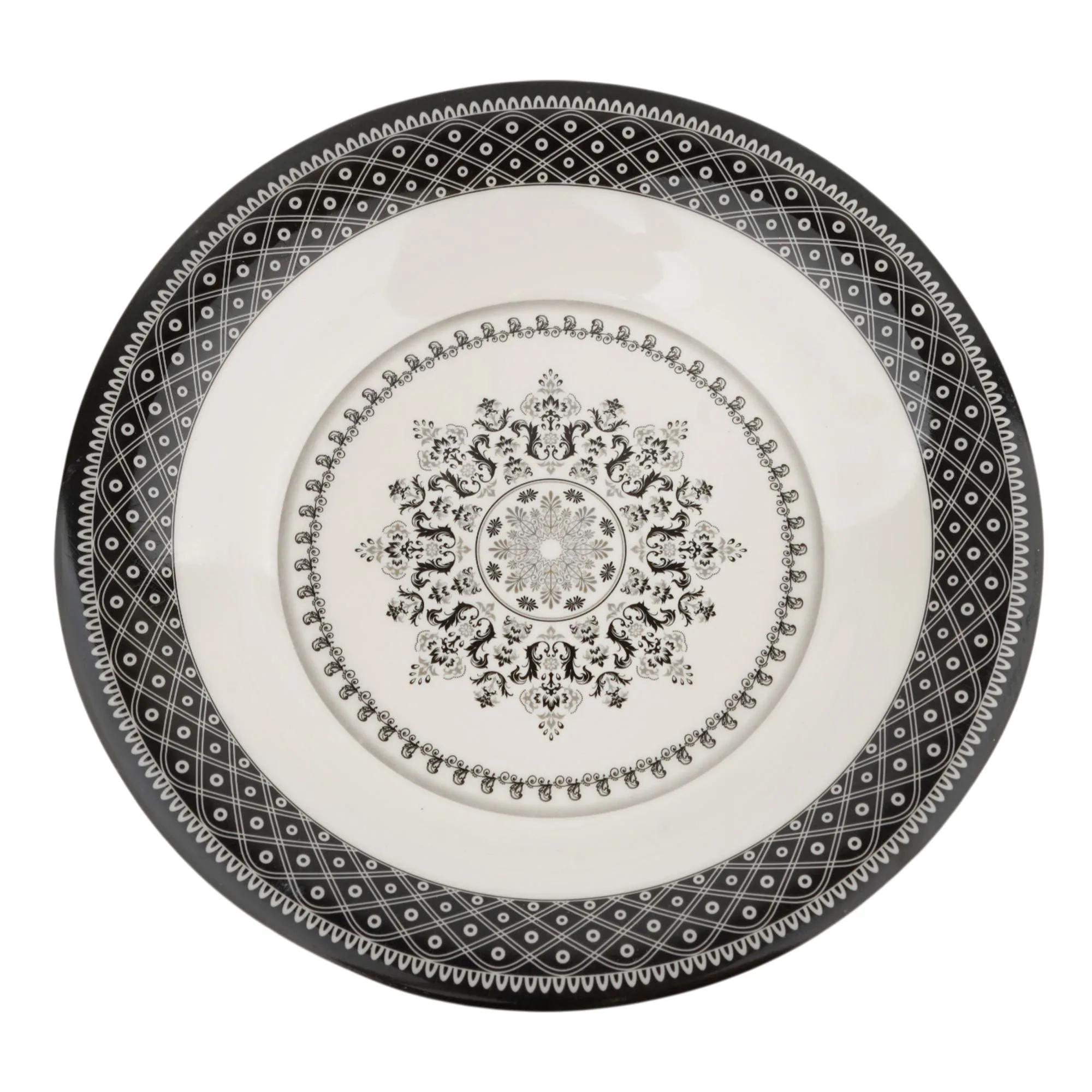 Side view of sky melamine deep plate, new black, 8 inch