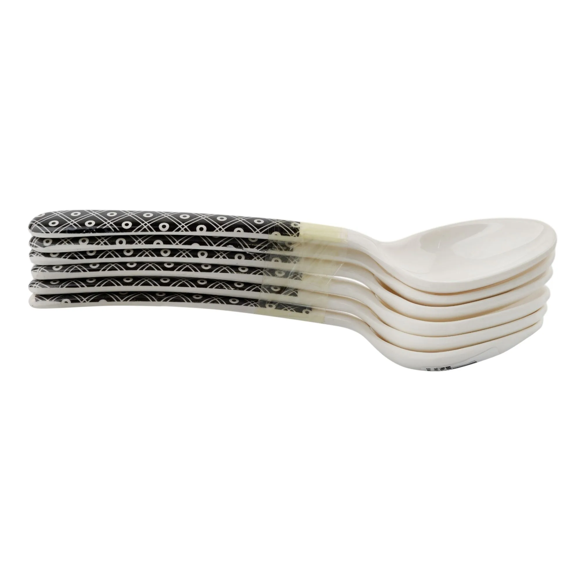 Side view of sky melamine dinner spoon, new black, 6-pack