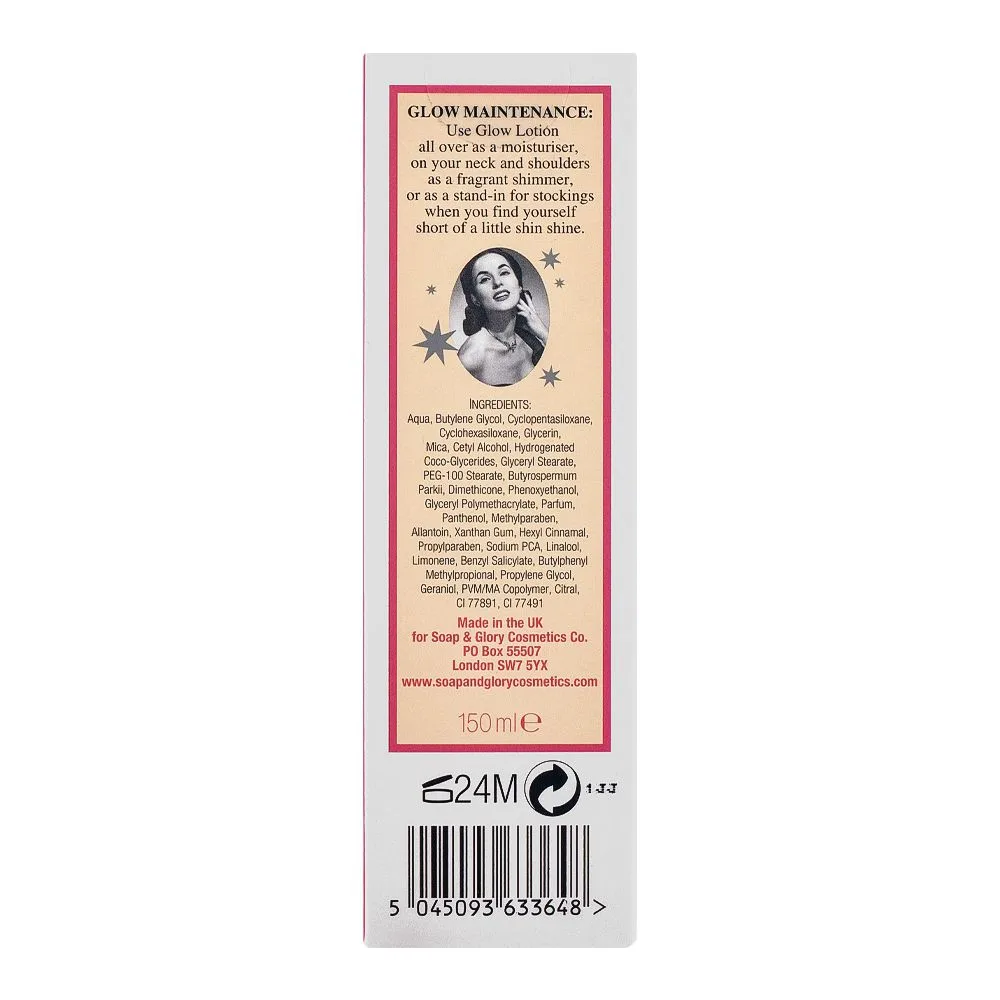 Side view of soap & glory glow hydrating glimmer body lotion, 150ml