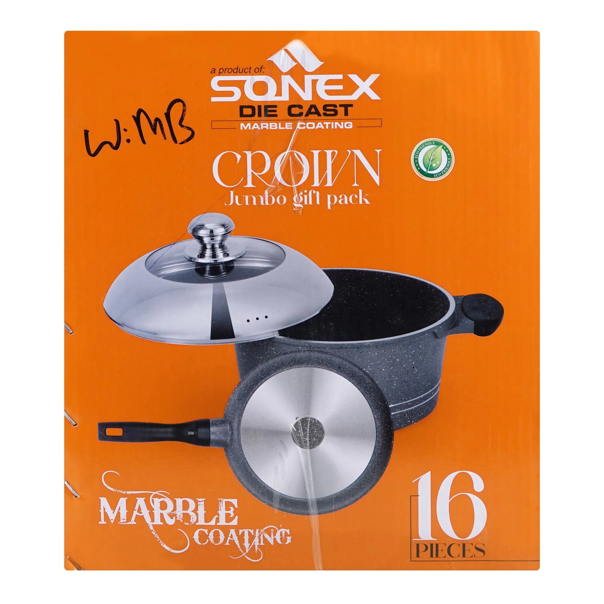 Close-up design of sonex die cast crown jumbo gift pack cookware set, 52461, 16-pack