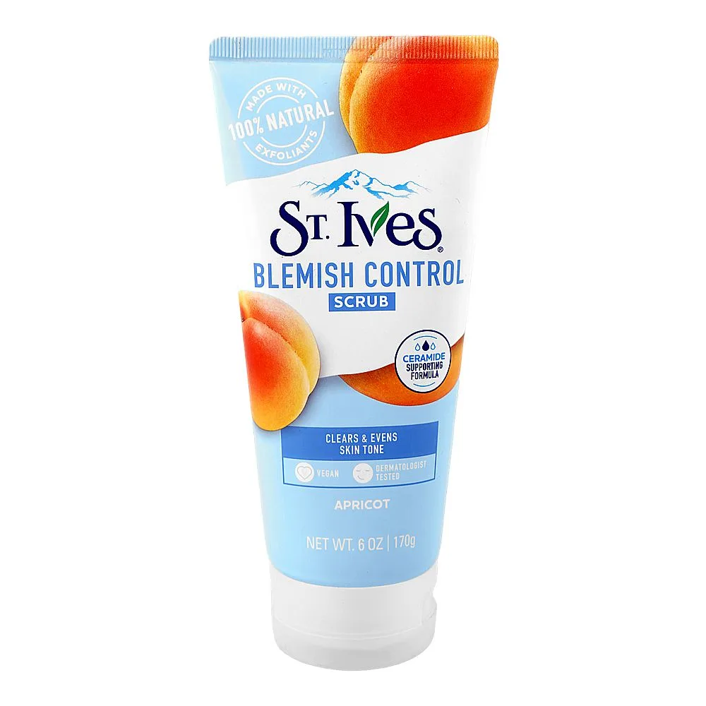 St. Ives Apricot Blemish Control Scrub Tube, Salicylic Acid, Glycerin, For Even Skin Tone, 170g