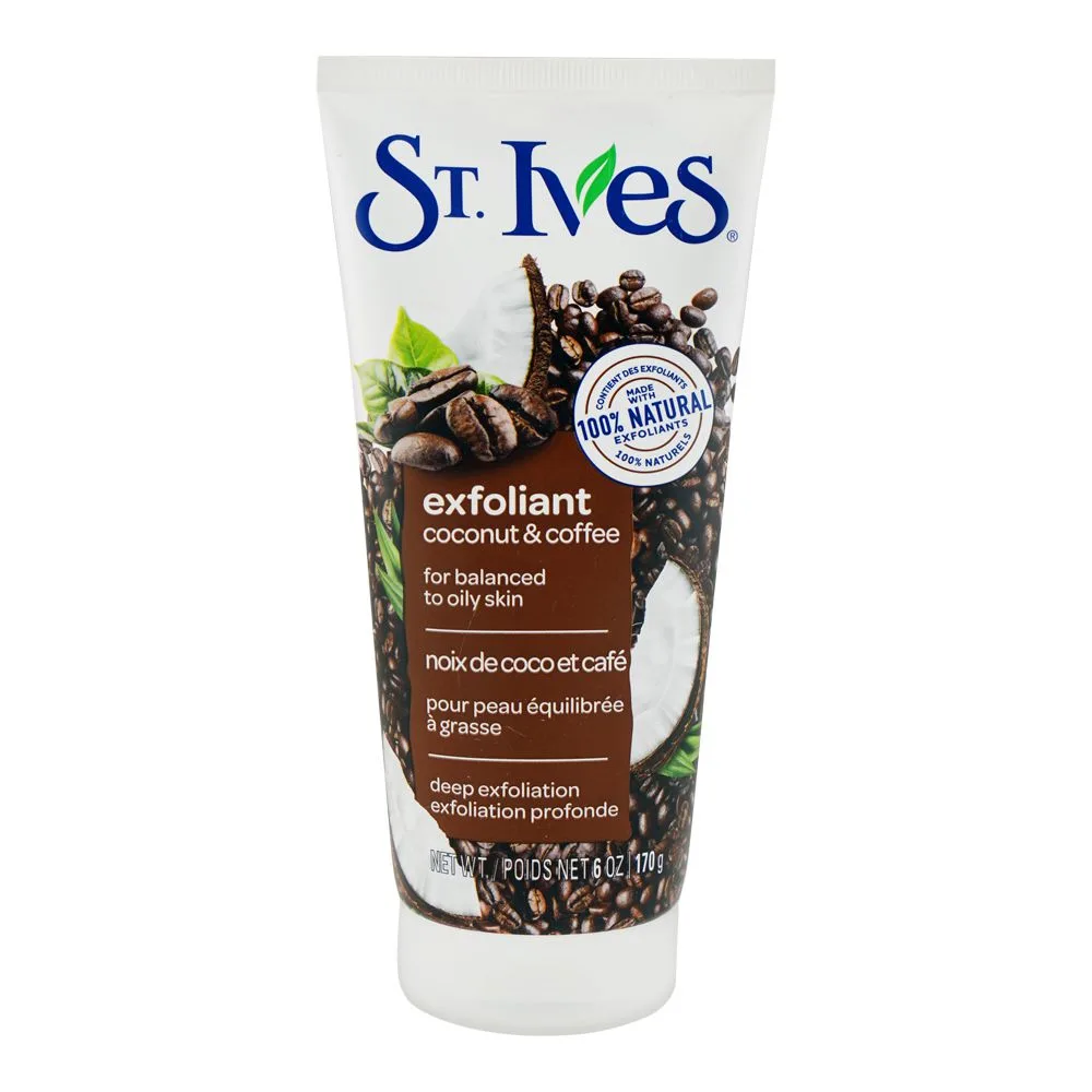 St.Ives Exfoliant Coconut & Coffee Scrub Tube, Paraben & Oil Free, For Balanced Skin, 170g