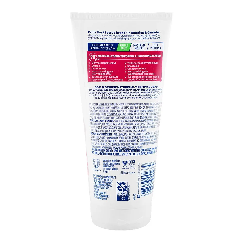 Side view of st. ives gentle smoothing rose water & aloe vera scrub, tube, oil free, 170g