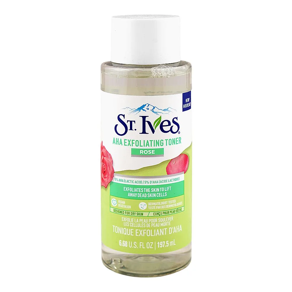 St.Ives Rose AHA Exfoliating Toner, 5% Lactic Acid, 5% Acide Lactique, For Dry Skin, 197.5ml