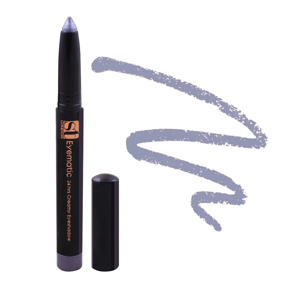 Side view of st london eyematic 24hrs creamy eyeshadow, silver grey