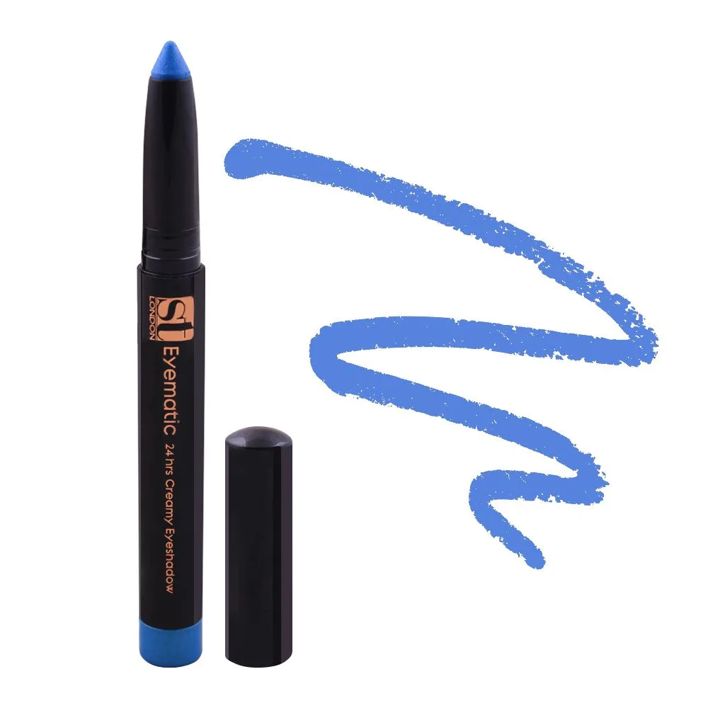 Side view of st london eyematic 24hrs creamy eyeshadow, turquoise blue