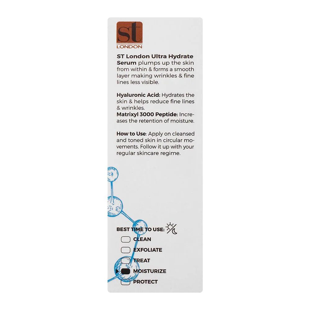 Comfortable casual st london hyaluronic acid with dual peptides ultra hydrate serum, 30ml