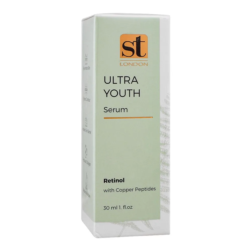 Side view of st london retinol with copper peptides ultra youth serum, 30ml