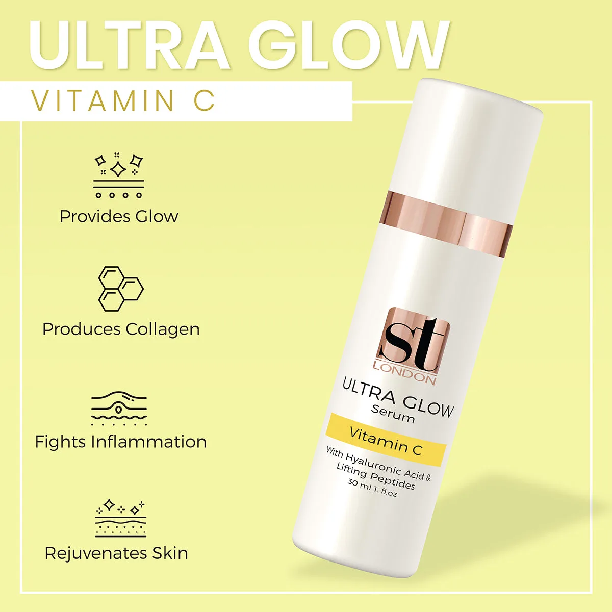 ST London Vitamin C With Hyaluronic Acid & Lifting Peptides Ultra Glow Serum, 30ml