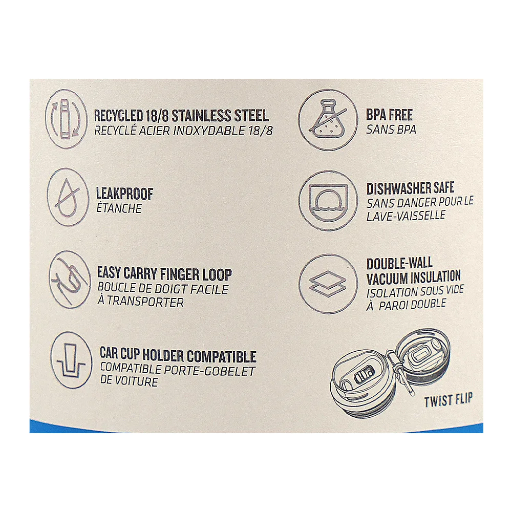 Close-up design of stanley the aerolight ice flow stainless steel bottle, blue, 710ml, bpa free, 10-11284-081