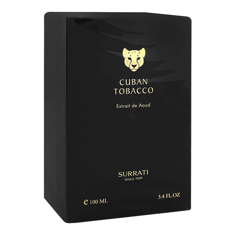Side view of surrati cuban tobacco extrait de aoud, for men & women, 100ml