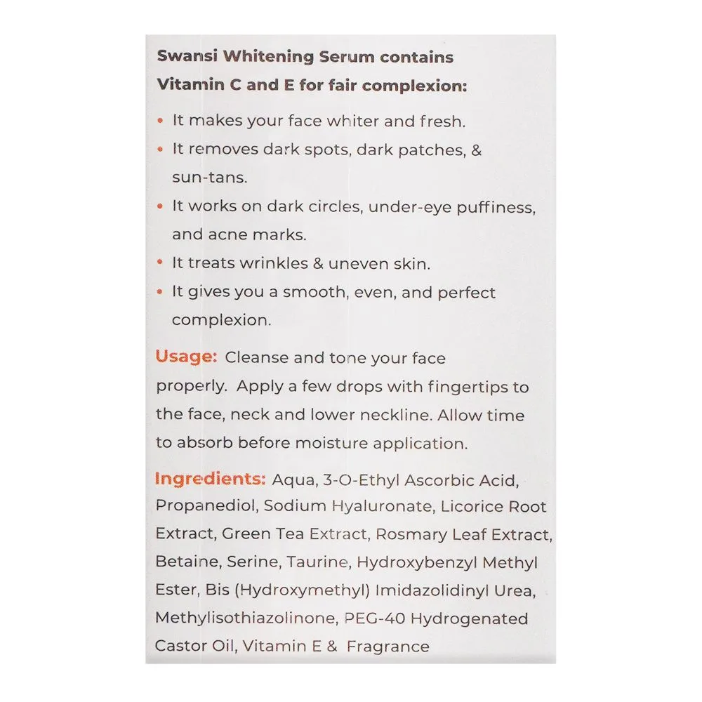 Comfortable casual swansi 20% ethyl ascorbic acid & 2% ha solution vitamin c whitening serum, 30ml