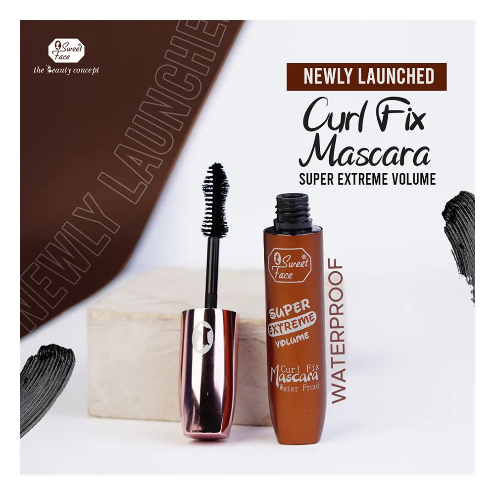 Side view of sweet face curl fix mascara, waterproof