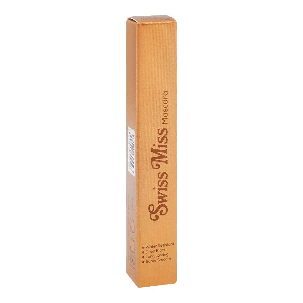 Side view of swiss miss water resistant long lasting deep, black mascara