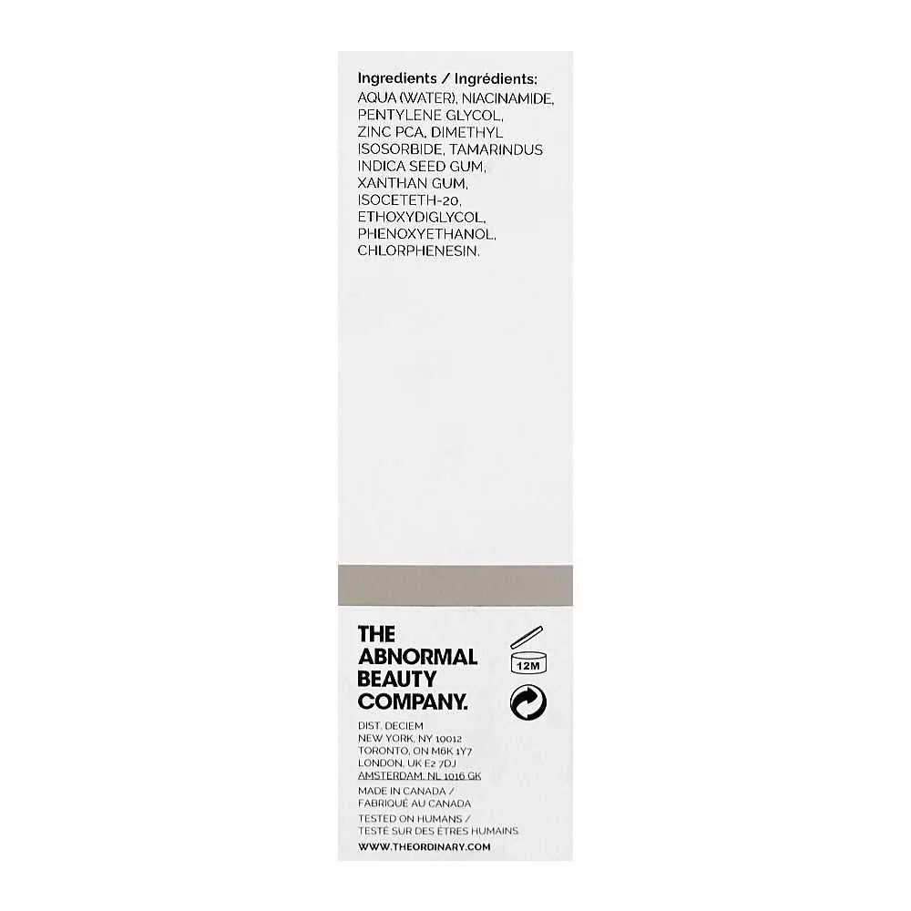 Side view of t.o. niacinamide, 10% + zinc 1% 60ml