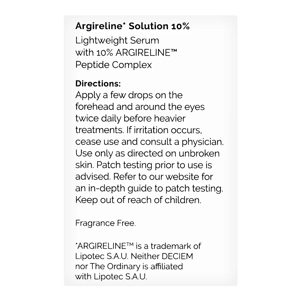 Comfortable casual t.o. peptides argireline solution 10%, 30ml