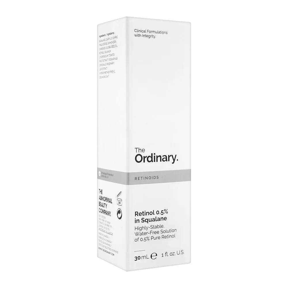 Side view of t.o. retinol 0.5% in squalane, 30ml