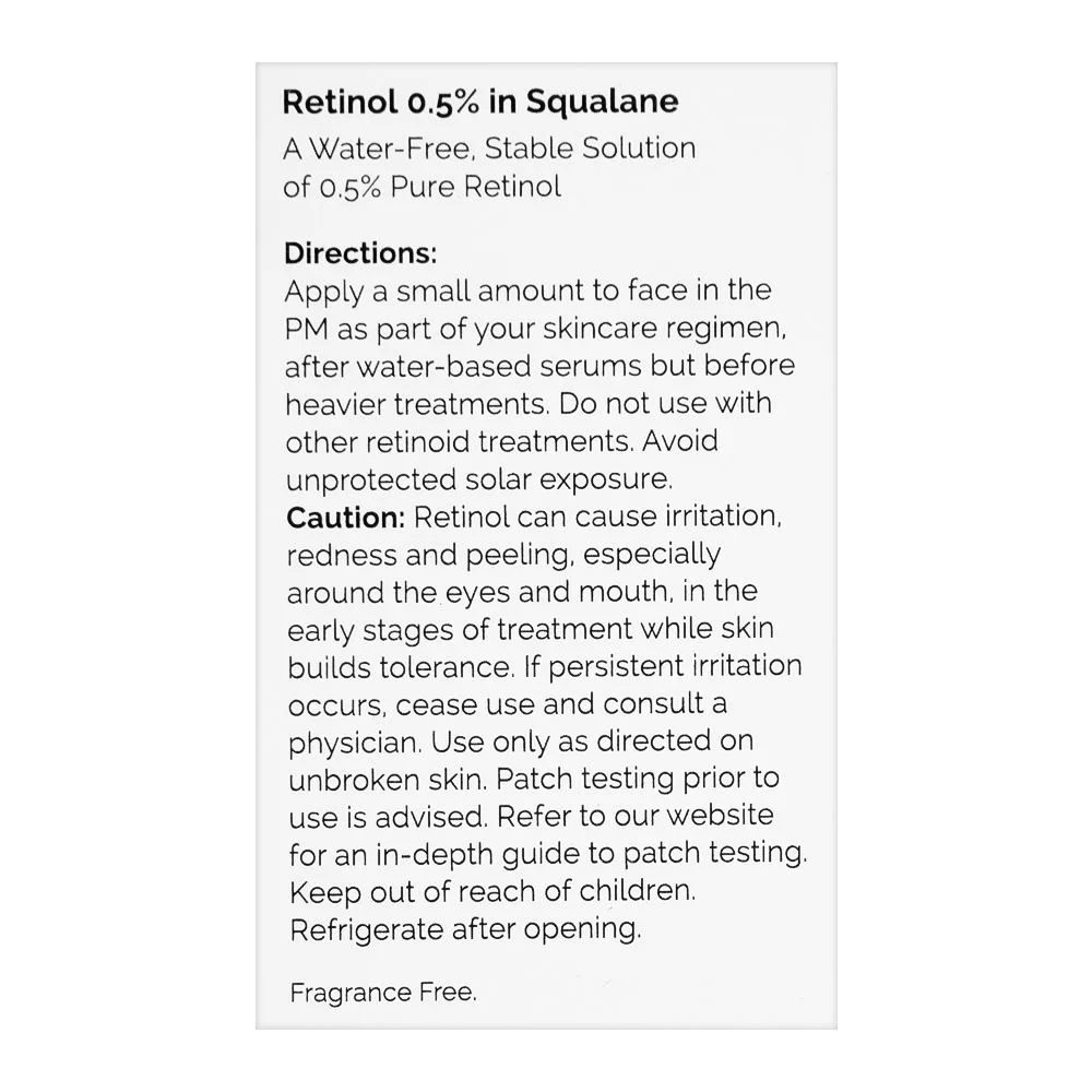 Close-up design of t.o. retinol 0.5% in squalane, 30ml
