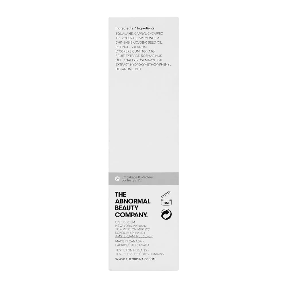 Side view of t.o. retinol 1% in squalene serum, anti-aging, for all skin types, 30ml
