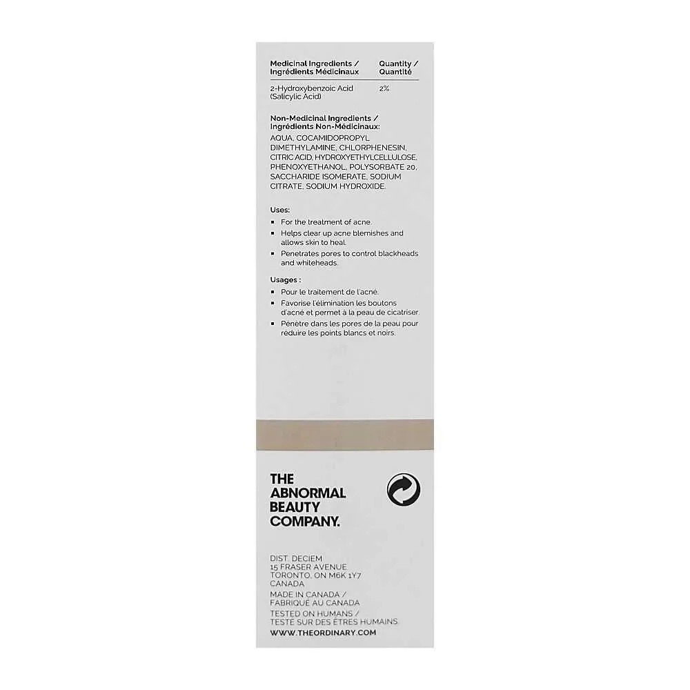 Side view of t.o. salicylic acid 2% solution, for acne-prone skin, 30ml