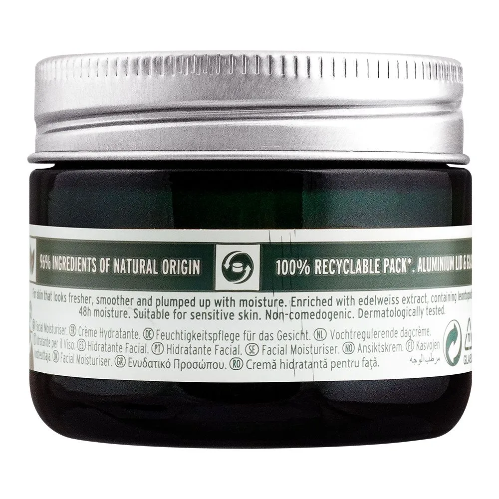 Side view of the body shop edelweiss smoothing day cream, vegan, 50ml