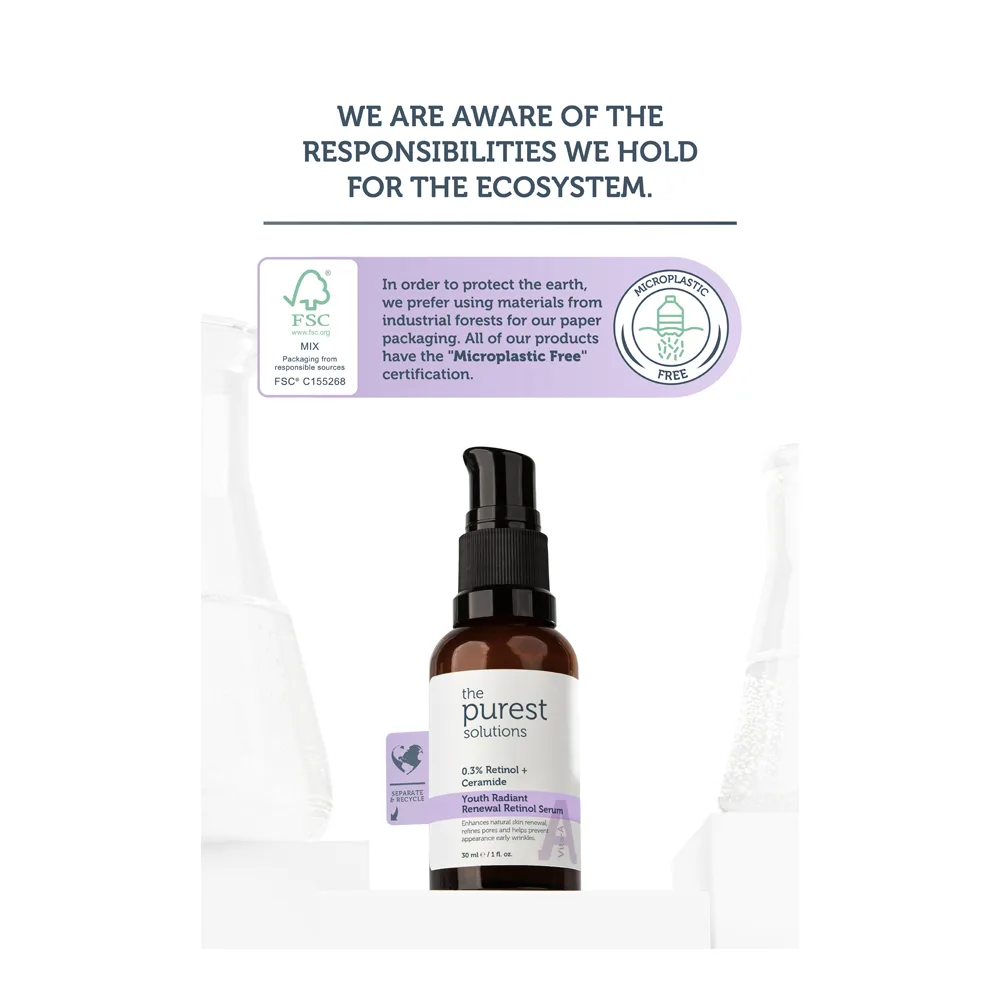 The Purest Solution 0.3% Retinol + Ceramide Youth Radiant Anti-Aging Renewal Retinol Serum, Vegan, For All Types Of Skin, 30ml