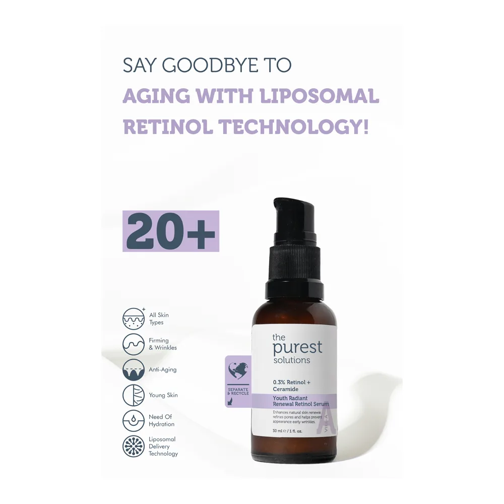 Premium everyday wear the purest solution 0.3% retinol + ceramide youth radiant anti-aging renewal retinol serum, vegan, for all types of skin, 30ml