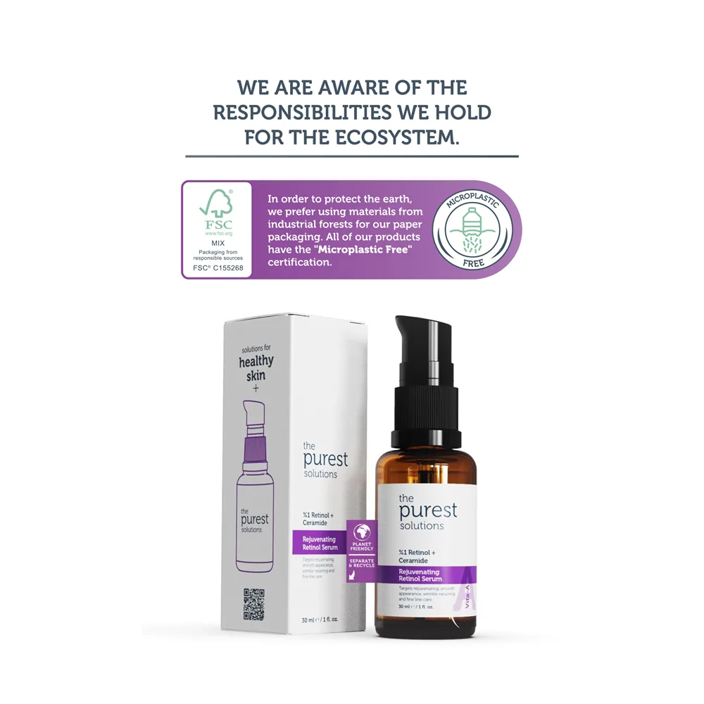 Close-up design of the purest solution 1 % retinol + ceramide rejuvenating retinol serum, vegan, for all types of skin, 30ml