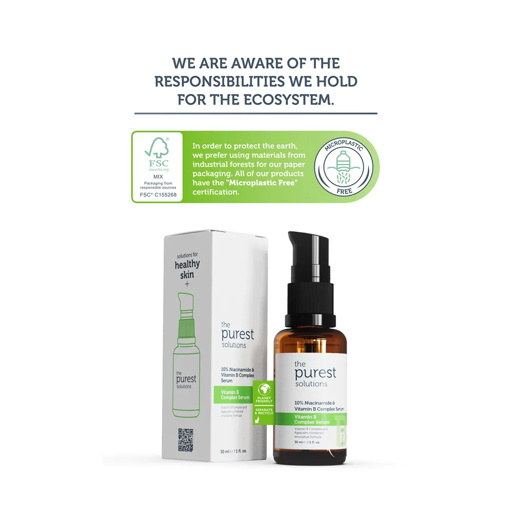 Close-up design of the purest solution 10% niacinamide & vitamin b complex serum, vegan, for all types of skin, 30ml