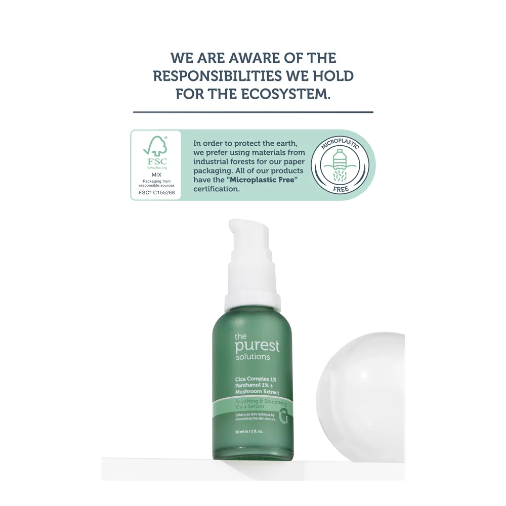 The Purest Solution Complex 1% Panthenol 1% + Mushroom Soothing & Soothing Cica Serum, Vegan, For All Types Of Skin, 30ml