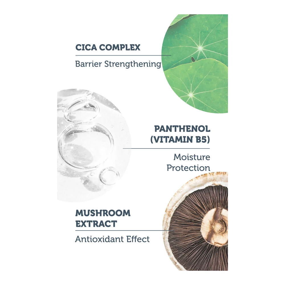 Side view of the purest solution complex 1% panthenol 1% + mushroom soothing & soothing cica serum, vegan, for all types of skin, 30ml