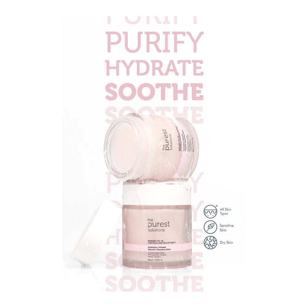Side view of the purest solution hydration infused smooth cleansing balm, vegan, for sensitive & dry skin, 85g
