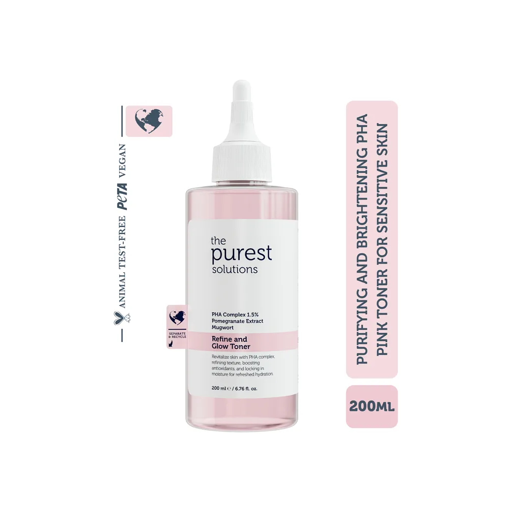 Premium everyday wear the purest solution pha complex 1.5% pomegranate extract mugwort refine & glow toner, vegan, for sensitive skin, 200ml