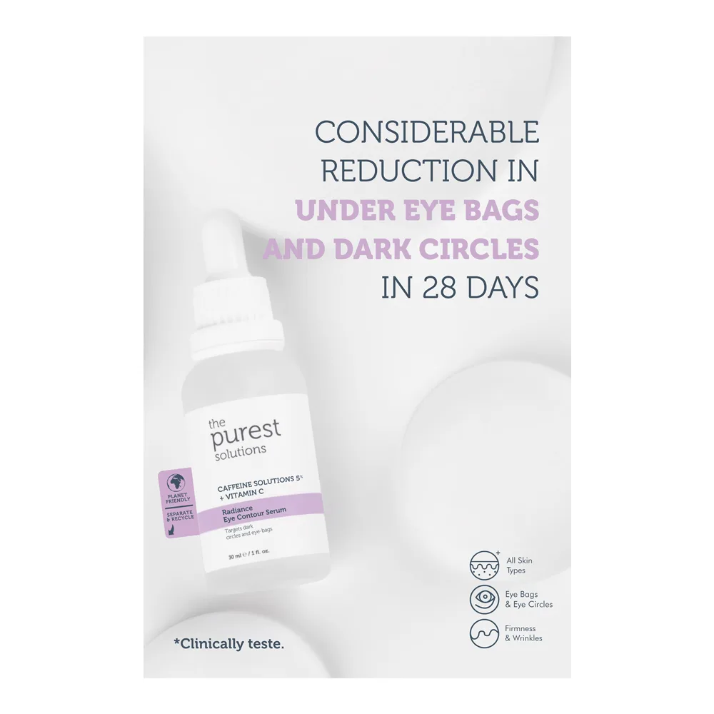 Side view of the purest solutions caffeine solutions 5%+vitamin c radiance eye contour serum 30ml