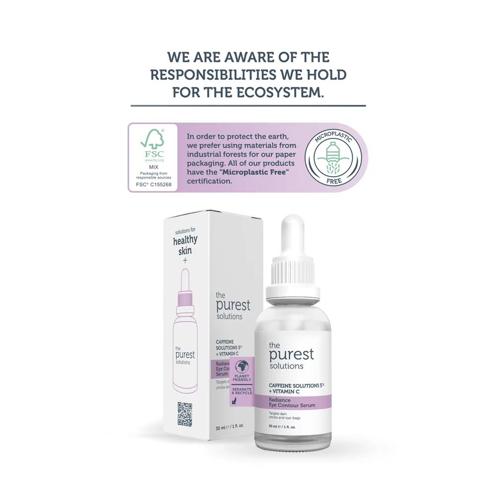 Close-up design of the purest solutions caffeine solutions 5%+vitamin c radiance eye contour serum 30ml
